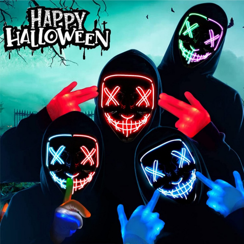 Led Purge Mask Halloween - Страшный Хэллоуин Косплей Светящаяся Маска Пряжения